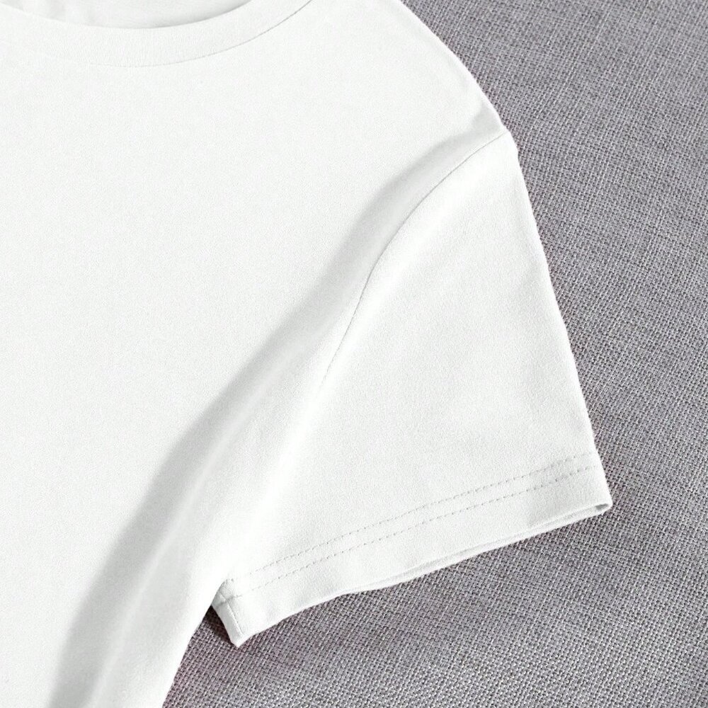 White Casual Women's Letter Print Round Neck Short Sleeve Casual Top - Picture 4 of 4